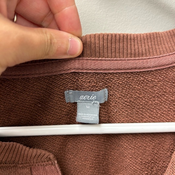 Aerie Brown Cropped Button Up Crewneck - Picture 3 of 3